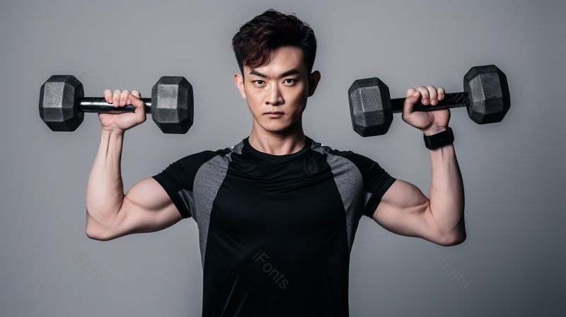 男子双手举哑铃动作摄影图,高清,摄影图,摄影图片,图片大全,摄影图免费下载